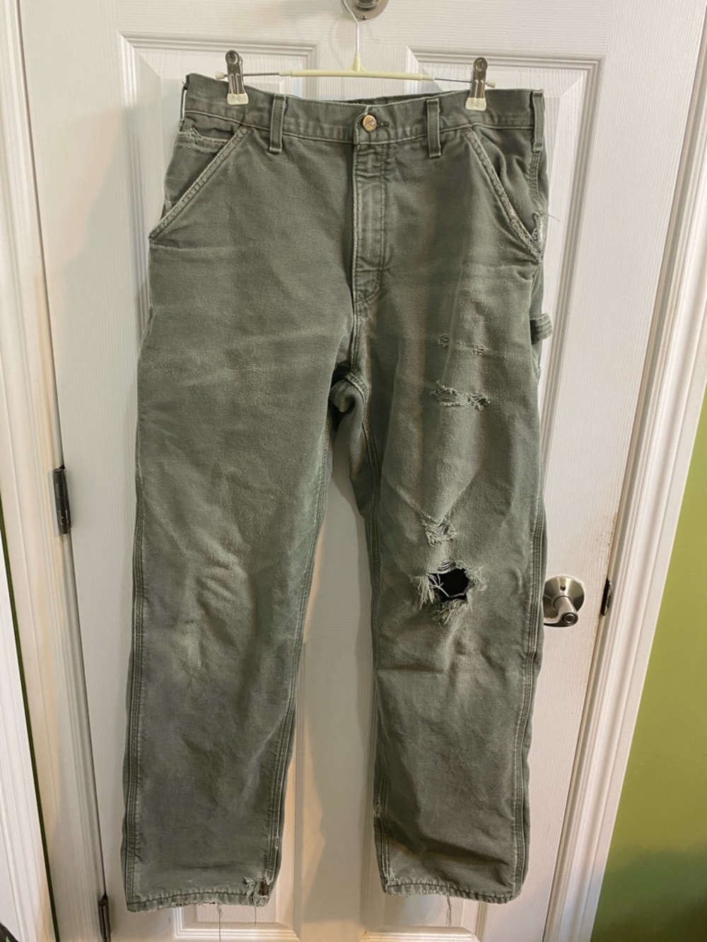Vintage Carhartt Thrashed Flannel Lined Heavy Work Jean Made In Mexico 34 x 32